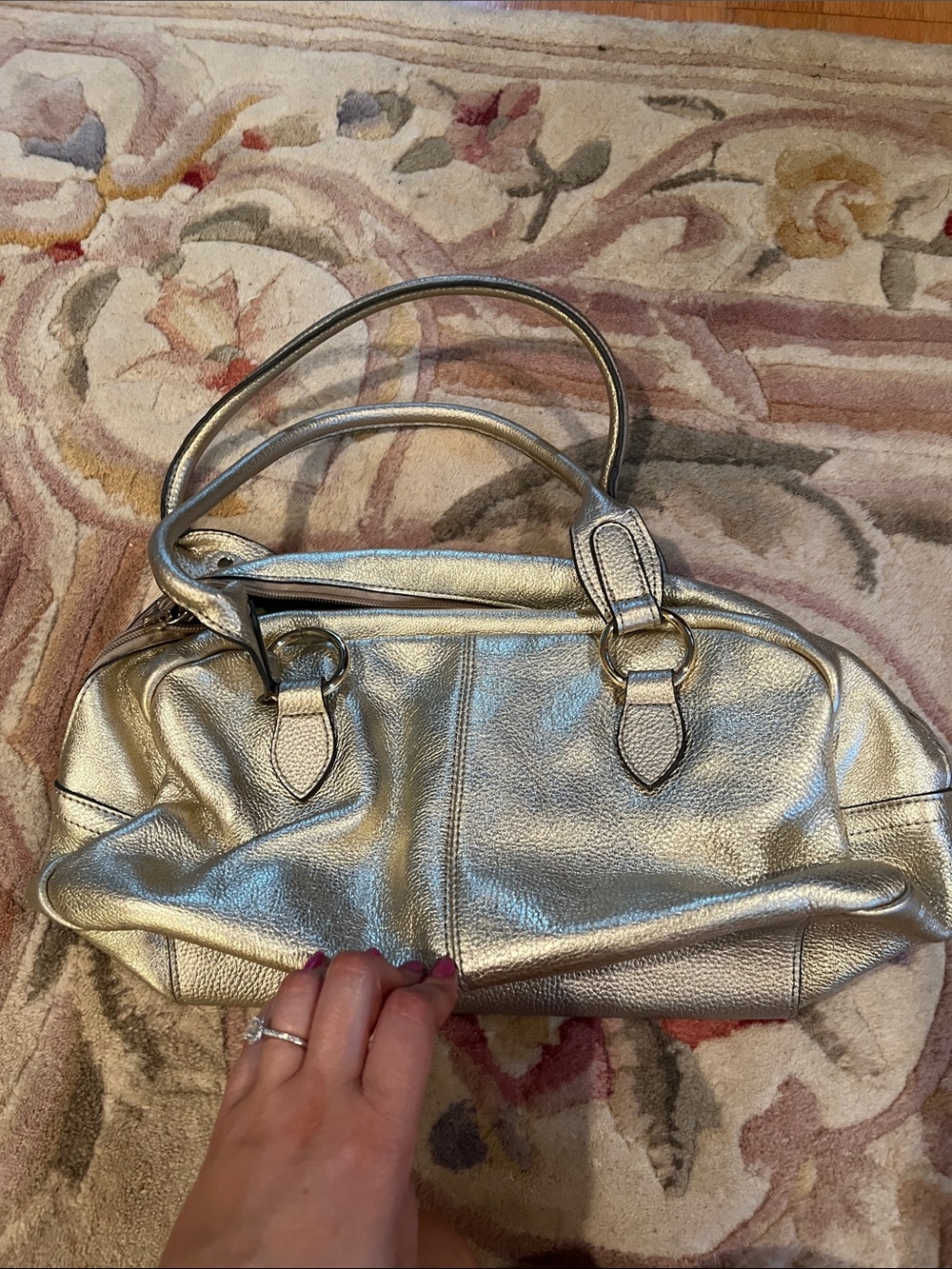 Franco Sarto Metallic Silver Double Front Pocket Shoulder Bag - Picture 2 of 4